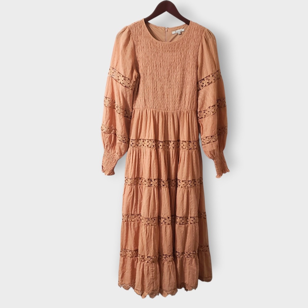 The Clothing Company Afnan Maxi Dress Smocked Floral Crochet Peach Size S
